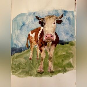 Curious Cow Original Watercolor Painting